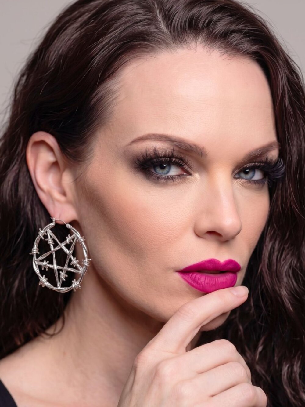 Killstar Lifes A Witch Earrings Silver Barbed Wire Pentagram Oversized Hoops New
